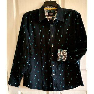 Nick(it) Long Sleeve Navy Blue Geometric Print Floral Flip Cuff Shirt- L